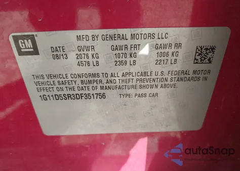 2013 Chevrolet Malibu Eco from USA, damaged, VIN 1G11D5SR3DF351756